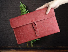 Handmade Leather Floral Tooled Mens Clutch Cool Slim Wallet Zipper Clutch Wristlet Wallet for Men