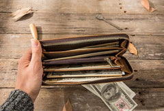 Cool Leather Mens Braided Long Zipper Clutch Wallet Long Wallet for Men - imessengerbags
