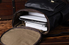 Genuine Leather Mens Cool Backpack Sling Bag Large Black Travel Bag Hiking Bag for men