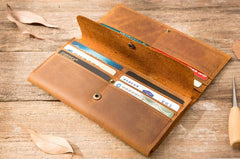 Vintage Slim long Wallet Leather Mens Tan Wallet Long Wallet for Men - imessengerbags