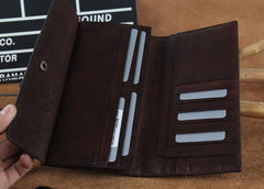 Genuine Leather Mens Cool Long Leather Wallet Zipper Clutch Wristlet Wallet for Men - imessengerbags