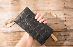 Cool Black Skull Leather Mens Long Wallet Long Wallet for Men - imessengerbags