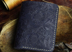 Handmade Leather Floral Mens Cool Slim Leather Wallet Men billfold Wallets Bifold for Men - imessengerbags