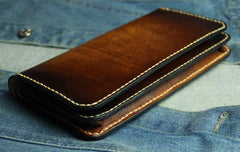 Coffee Vintage Leather Bifold Mens Large Long Wallet Leather Long Wallets for Men