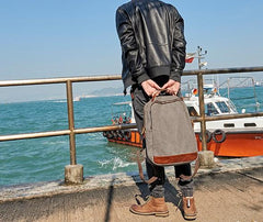 Cool Canvas Leather Mens Backpack Canvas Travel Bag Canvas School Bag for Men