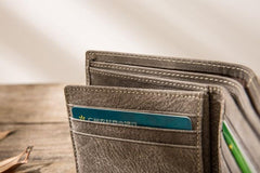 Cool Leather Mens Gray Small Wallet Bifold Vintage Slim billfold Wallet for Men - imessengerbags