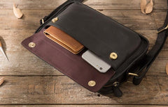 Cool Leather Black Mens Messenger Bag Vintage Shoulder Bag  for Men