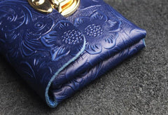 Handmade Leather Floral Mens Cool Short Wallet Card Holder Small Card Slim Wallets for Men - imessengerbags