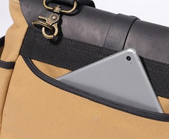 Mens Canvas Leather Saddle Side Bag Messenger Bag Canvas Shoulder Bag for Men