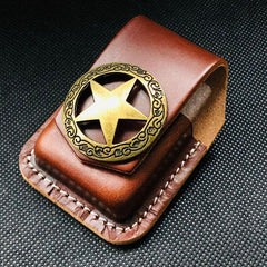 Brown Handmade Leather Mens OX Zippo Lighter Holders Lighter Case For Men