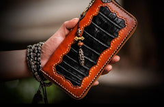 Handmade Leather Mens Chain Biker Wallet Cool Leather Wallet Long Clutch Wallets for Men - imessengerbags