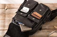 Cool Mens Leather Backpacks Black Travel Backpacks Laptop Backpack for men