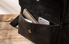 Black Cool Mens Leather Backpacks Travel Backpacks Laptop Backpack for men - imessengerbags