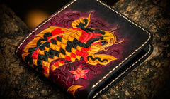 Handmade Leather Carp Tooled Mens billfold Wallet Cool Leather Wallet Slim Wallet for Men - imessengerbags