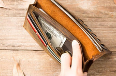 Vintage Slim long Wallets Leather Mens Tan Wallet Long Wallet for Men - imessengerbags
