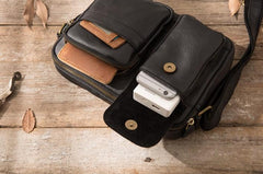 Black Cool Small Leather Mens Messenger Bags Shoulder Bags for Men - imessengerbags