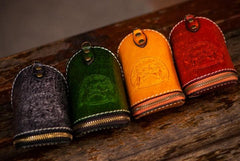 Handmade Leather Tooled Mens Cool Car Key Wallet Coin Wallet Pouch Car KeyChain for Men - imessengerbags