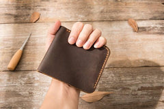 Cool Leather Mens Coffee Slim Small Wallet Bifold Vintage billfold Wallet for Men - imessengerbags