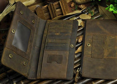 Cool Leather Mens Long Wallet Vintage Leather Long Wallet for Men - imessengerbags