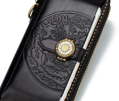 Handmade Leather Mens Chain Biker Wallet Cool Leather Wallet Long Phone Wallets for Men