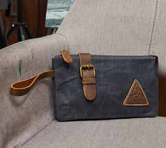 Cool Canvas Leather Mens Clutch Wallet Zipper Wristlet Bag Purse for Men