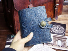 Handmade Leather Floral Mens Cool Short Wallet Card Holder Small Card Slim Wallets for Men