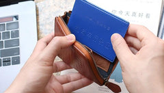 Leather Mens Zipper Small Wallet Slim Wallet Front Pocket Wallet Card Wallet for Men