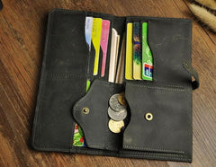Vintage Slim Leather Long Wallet for Men Bifold Coffee Wallet - imessengerbags