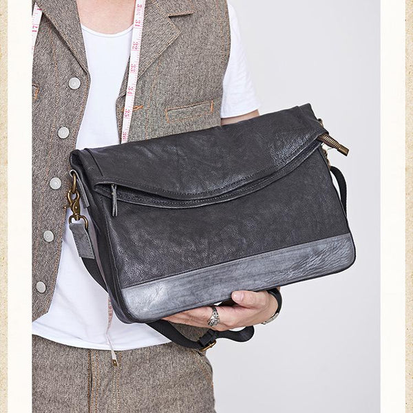 Cool Mens Black Leather Courier Bags Side Bags Leather Messenger Bags Postman Bag for Men - imessengerbags