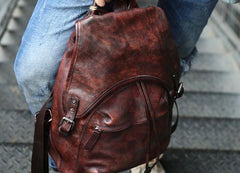 Coffee Leather Mens Backpack Travel Backpack Laptop Backpacks for men