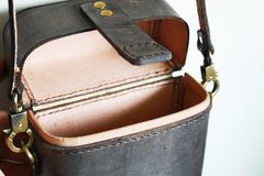 Handmade Brown Leather Mens Small Box Bag Shoulder Bag Messenger Bags for Men