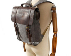 Cool Canvas Leather Mens Laptop Backpack Canvas Travel Backpack Canvas School Backpack for Men