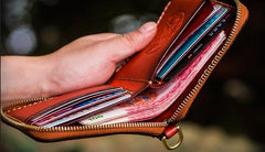 Handmade Leather Small Tooled Mens billfold Wallet Cool Chain Wallet Biker Wallet for Men