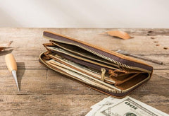 Cool Leather Mens Braided Long Zipper Clutch Wallet Long Wallet for Men - imessengerbags