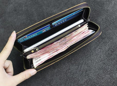 Handmade Leather Floral Mens Cool Travel Long Wallet Card Holder Card Slim Clutch Wallets for Men - imessengerbags