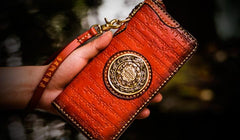 Handmade Leather Tibetan Mens Chain Biker Wallet Cool Leather Wallet Long Clutch Wallets for Men - imessengerbags