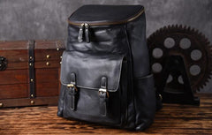 Genuine Leather Mens Cool Backpack Sling Bag Large Black Travel Bag Hiking Bag for men