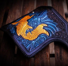 Handmade Leather Carp Mens Chain Biker Wallet Cool Leather Wallet With Chain Wallets for Men - imessengerbags