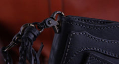 Handmade Genuine Leather Mens Cool Biker Chain Wallet Long Leather Wallet Clutch Wristlet Wallet for Men - imessengerbags