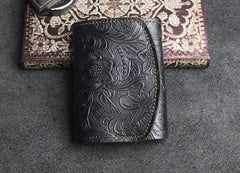 Handmade Leather Floral Mens Trifold Cool billfold Wallet Card Holder Small Card Slim Wallets for Men - imessengerbags