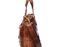 Vintage Coffee Leather Mens Briefcase Laptop Bag Business Bags Work Bag for Men - imessengerbags