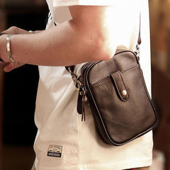 Dark Brown Vintage Leather Mens Small Messenger Bag Waist Bag Black Belt Pouch Bag For Men - imessengerbags