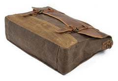 Mens Waxed Canvas Leather Side Bag Messenger Bag Canvas Courier Bag for Men