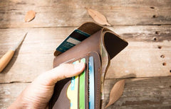 Coffee Cool Leather Mens Small Wallet Bifold Vintage Slim billfold Wallet for Men - imessengerbags