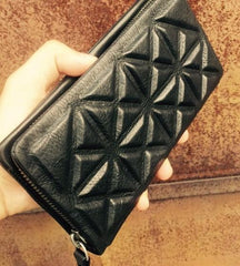 Genuine Leather Mens Cool Long Leather Wallet Zipper Clutch Wristlet Wallet for Men - imessengerbags