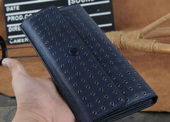 Genuine Leather Mens Cool Long Leather Wallet Zipper Clutch Wristlet Wallet for Men - imessengerbags
