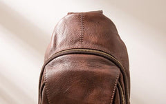 Coffee Leather Mens Sling Bag Sling Shoulder Bags Sling Backpacks for men - imessengerbags