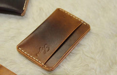 Handmade Leather Mens Slim Front Pocket Wallets Leather Card Wallet for Men - imessengerbags