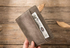 Gray Cool Leather Mens Small Wallet Bifold Vintage Slim billfold Wallet for Men - imessengerbags