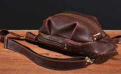 Genuine Leather Mens Cool Chest Bag Sling Bag Crossbody Bag Travel Bag Hiking Bag for men - imessengerbags